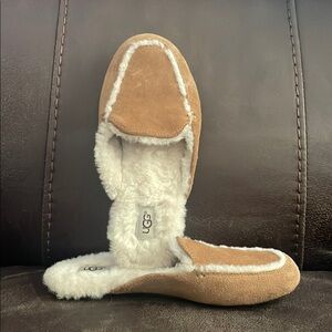 UGG Tan and White Slippers with Plush Fur Lining